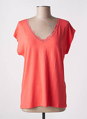T-shirt col v manches courtes orange ONLY femme