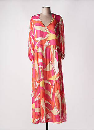 Robe longue imprimé fantaisie manches 3/4 rose MARIA BELLENTANI femme