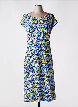 Robe mi-longue imprimé fantaisie manches courtes bleu MARIA BELLENTANI femme