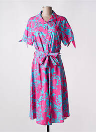 Robe mi-longue imprimé fleurs manches courtes rose LEO & UGO femme