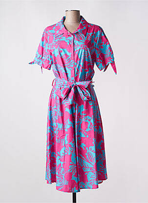 Robe mi-longue coupe évasée manches courtes rose LEO & UGO femme