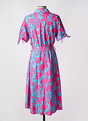 Robe mi-longue imprimé fleurs manches courtes rose LEO & UGO femme