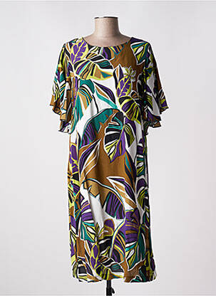 Robe mi-longue tissage crêpe manches courtes marron MARIA BELLENTANI femme