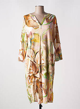 Robe mi-longue imprimé fleurs manches longues beige TONI femme