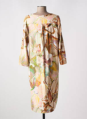 Robe mi-longue imprimé fleurs manches longues beige TONI femme