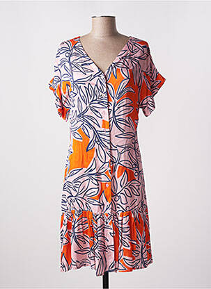 Robe mi-longue imprimé fantaisie manches courtes rose LEO & UGO femme