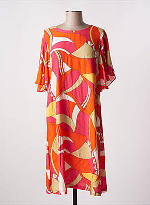 Robe mi-longue imprimé fantaisie manches courtes orange MARIA BELLENTANI femme