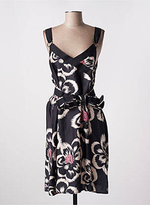 Robe mi-longue imprimé fleurs sans manche noir ELEONORA AMADEI femme