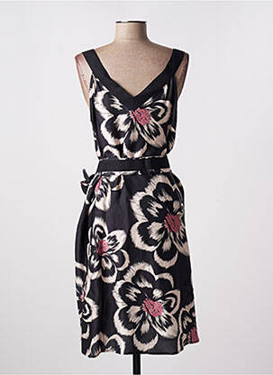 Robe mi-longue imprimé fleurs sans manche noir ELEONORA AMADEI femme