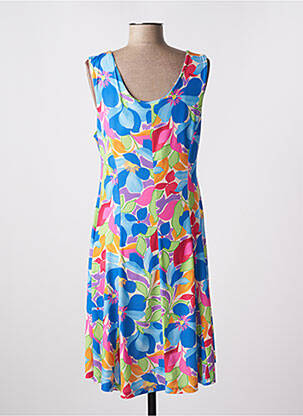 Robe mi-longue imprimé fantaisie sans manche bleu GEVANA femme