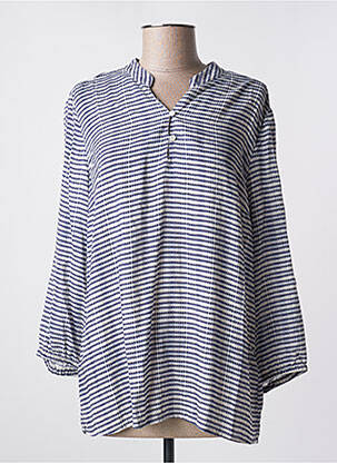 Blouse tissage popeline manches 3/4 bleu TONI femme