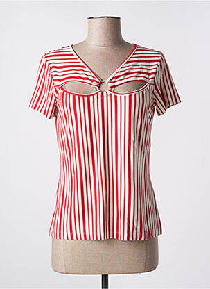 T-shirt col v manches courtes rouge ELEONORA AMADEI femme