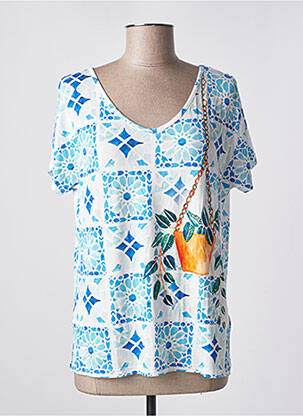 T-shirt imprimé fantaisie manches courtes bleu LEO & UGO femme