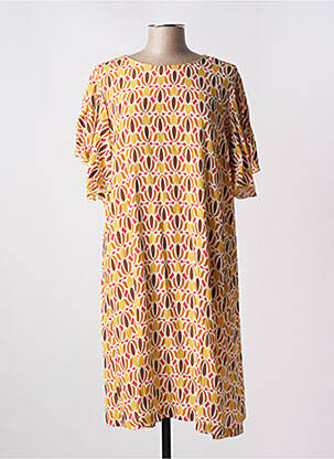 Robe mi-longue coupe fluide manches courtes jaune MARIA BELLENTANI femme