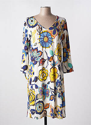Robe mi-longue imprimé fleurs manches 3/4 blanc ELEONORA AMADEI femme