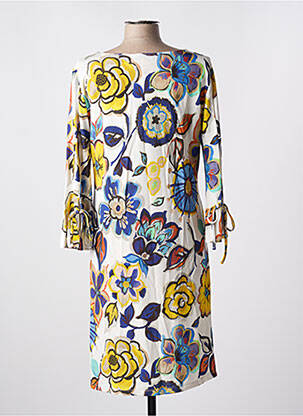 Robe mi-longue imprimé fleurs manches 3/4 blanc ELEONORA AMADEI femme
