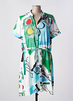 Robe mi-longue coupe fluide manches courtes blanc INDIES femme