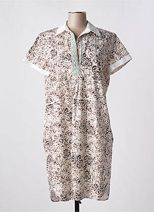 Robe mi-longue imprimé fleurs manches courtes beige FUEGO WOMAN femme