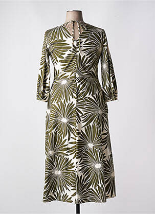Robe longue imprimé fantaisie manches 3/4 vert MARIA BELLENTANI femme