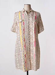 Robe mi-longue coupe fluide manches courtes beige FUEGO WOMAN femme