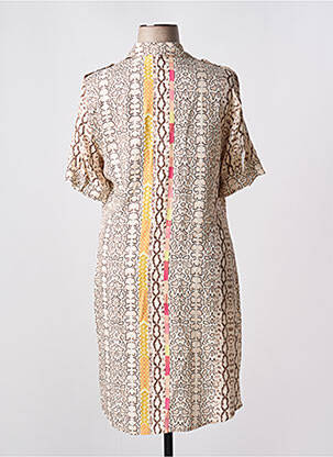 Robe mi-longue coupe fluide manches courtes beige FUEGO WOMAN femme