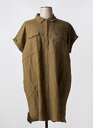 Robe mi-longue coupe fluide manches courtes vert LEO & UGO femme