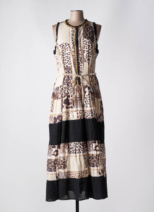 Robe longue coupe évasée sans manche marron FUEGO WOMAN femme