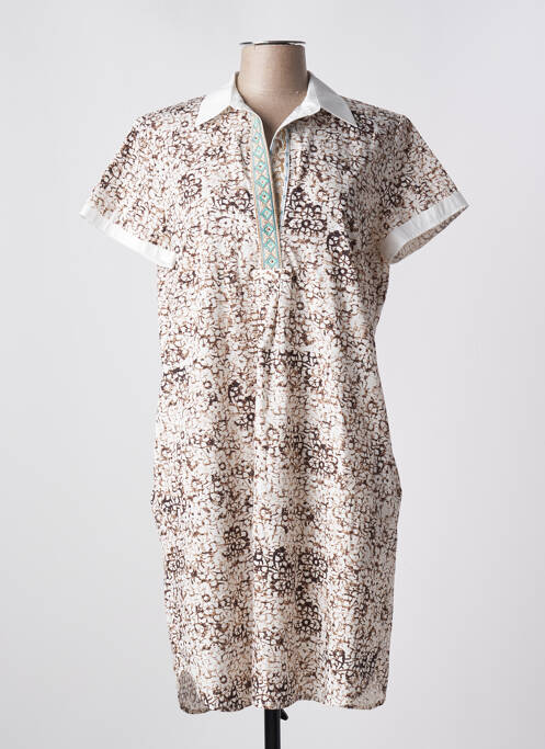 Robe mi-longue imprimé fleurs manches courtes beige FUEGO WOMAN femme