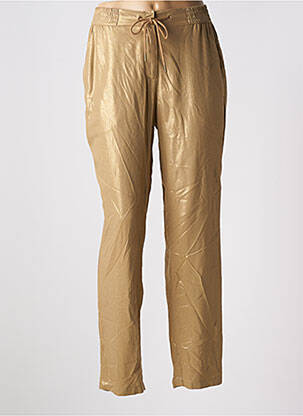Pantalon droit fermeture zippée sous rabat avec crochet taille haute or EVA KAYAN femme