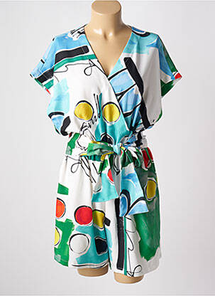 Combishort tissage crêpe manches courtes bleu INDIES femme