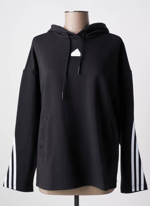 Sweat-shirt à capuche col v manches longues noir ADIDAS femme