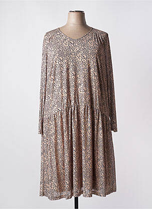Robe mi-longue imprimé fantaisie manches longues beige SHEEGO femme