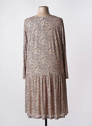 Robe mi-longue imprimé fantaisie manches longues beige SHEEGO femme