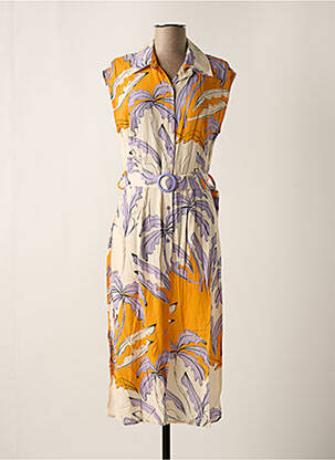 Robe mi-longue imprimé fleurs sans manche orange SCORZZO femme