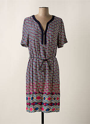 Robe mi-longue coupe fluide manches courtes rose CHRISTINE LAURE femme
