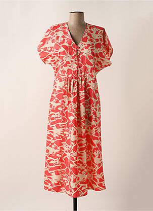 Robe mi-longue imprimé fantaisie manches courtes rouge SCORZZO femme