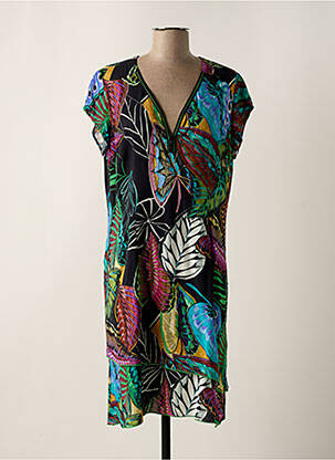 Robe mi-longue fermeture zippée au dos manches courtes noir PAUSE CAFE femme