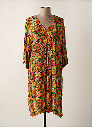 Robe mi-longue coupe fluide manches courtes jaune FROGBOX femme