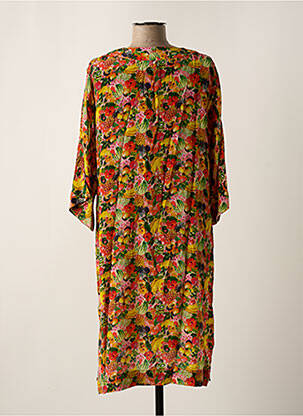 Robe mi-longue coupe fluide manches courtes jaune FROGBOX femme