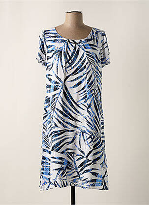 Robe mi-longue coupe fluide manches courtes bleu PAUSE CAFE femme