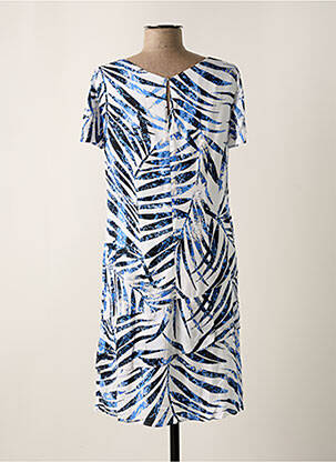 Robe mi-longue coupe fluide manches courtes bleu PAUSE CAFE femme