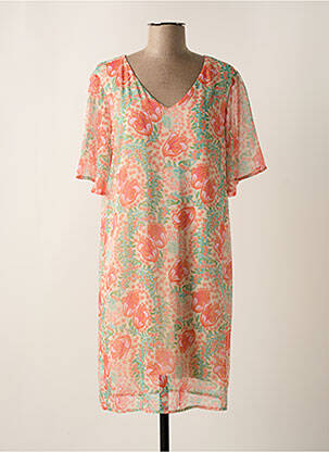 Robe mi-longue imprimé fleurs manches courtes orange SIGNE NATURE femme