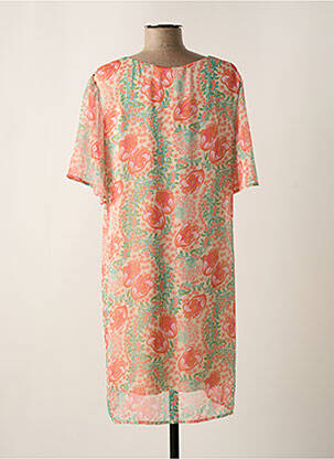 Robe mi-longue imprimé fleurs manches courtes orange SIGNE NATURE femme