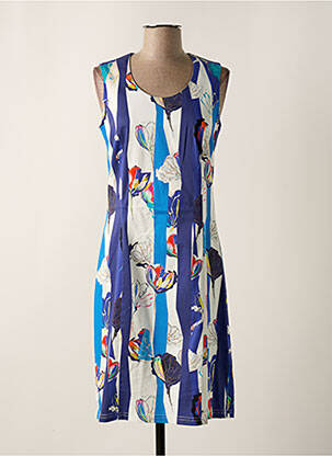 Robe mi-longue imprimé fleurs sans manche bleu FRANCE RIVOIRE femme