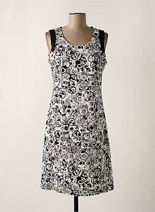 Robe mi-longue imprimé fantaisie sans manche noir FRANCE RIVOIRE femme