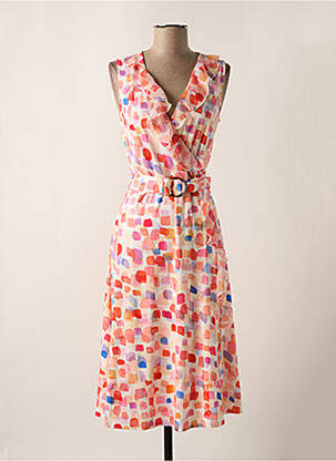 Robe mi-longue imprimé fantaisie sans manche orange K-DESIGN femme