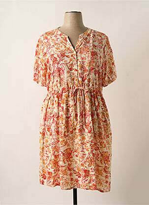 Robe mi-longue imprimé fleurs manches courtes beige CREAM femme