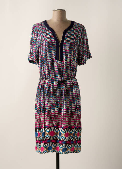 Robe mi-longue coupe fluide manches courtes rose CHRISTINE LAURE femme