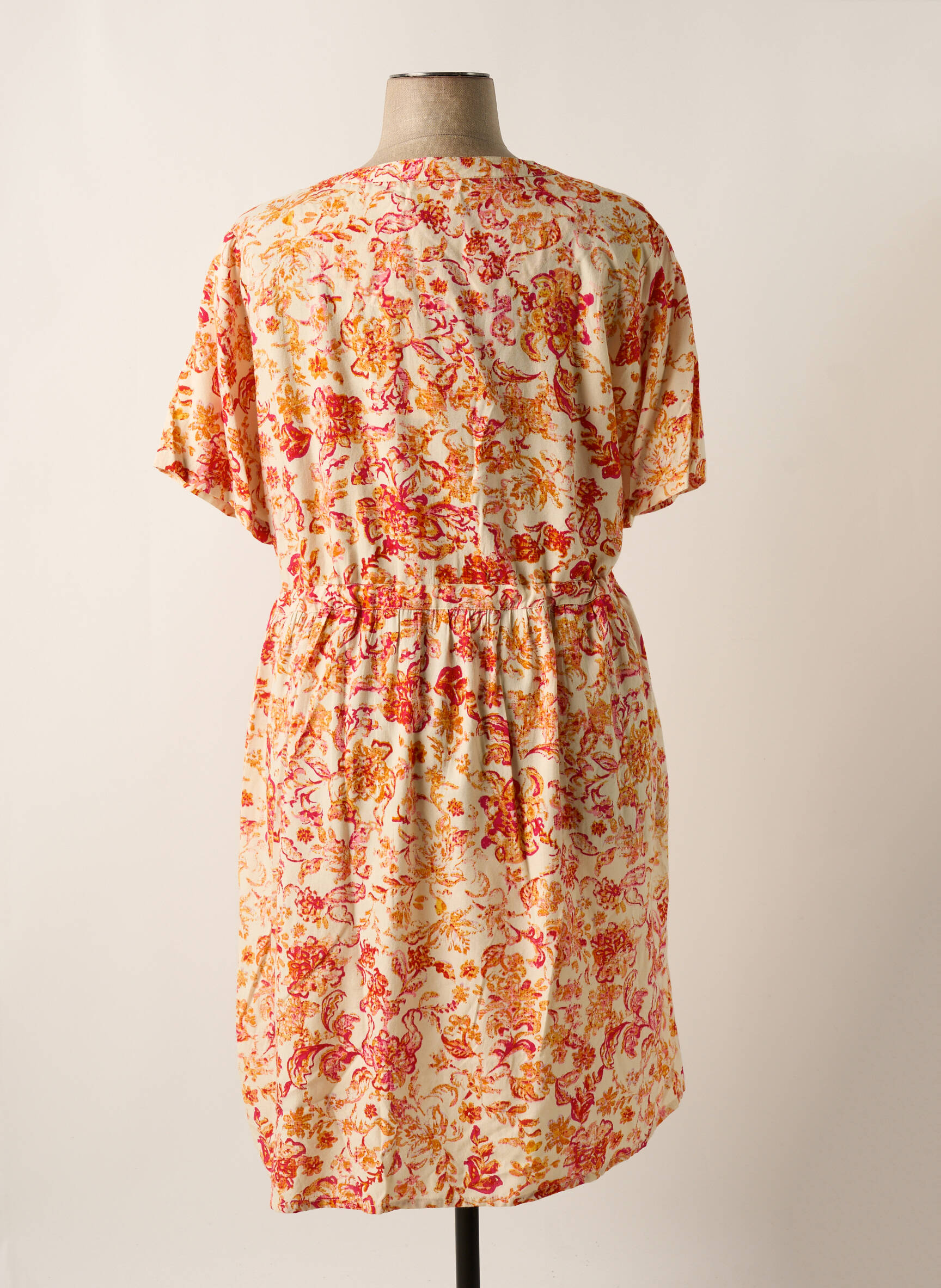 Robe mi-longue imprimé fleurs manches courtes beige CREAM femme