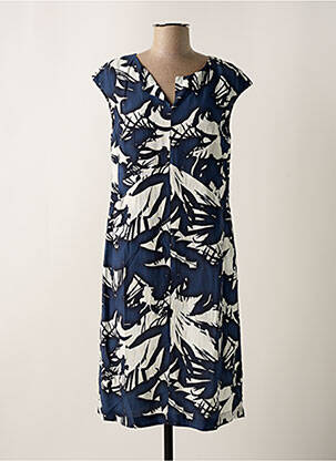 Robe mi-longue imprimé fantaisie manches courtes bleu ORTO BOTANICO femme